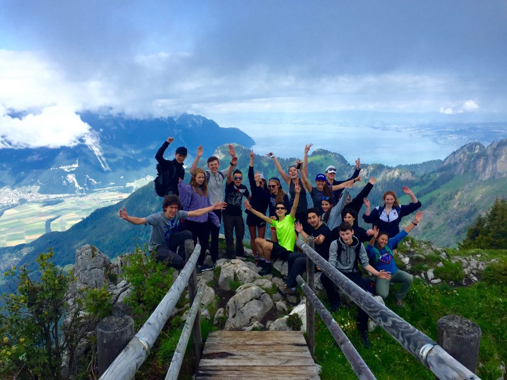 The team on our first full day, blown away by our Swiss views at the top of La Berneuse!