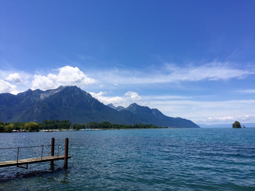 The view from the shoreline in Villeneuve where we lunched!