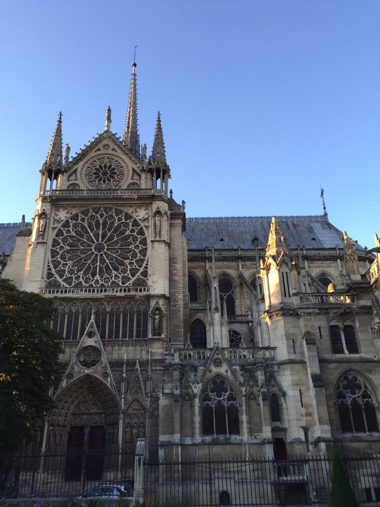 The famous cathedral de Notre Dame, an old world treasure on a daily summer in Paris stroll.