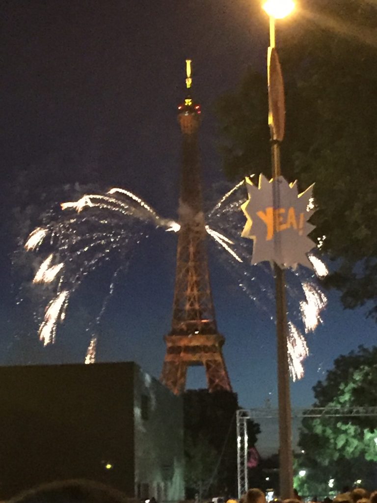 Zoomed in from our perch at the back of the Champ de Mars we saw the spectacular Bastille Day celebration show.